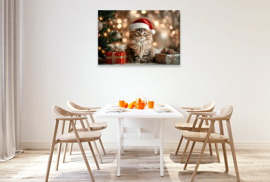 Premium Textil-Leinwand Weihnachtszauber auf Samtpfoten