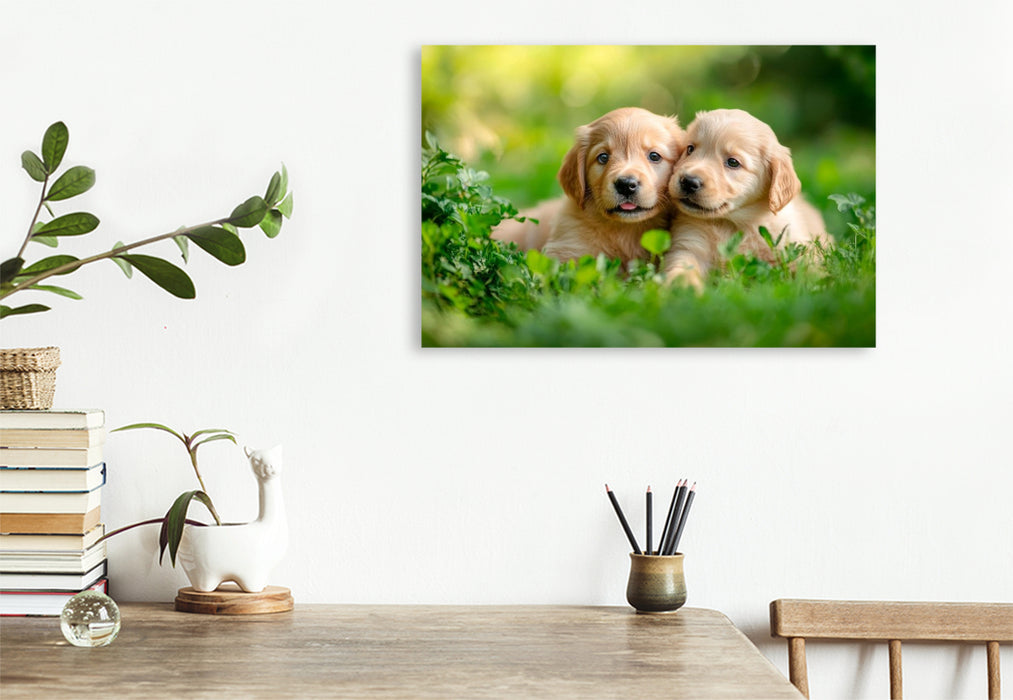 Premium Textil-Leinwand Golden-Retriever-Freunde