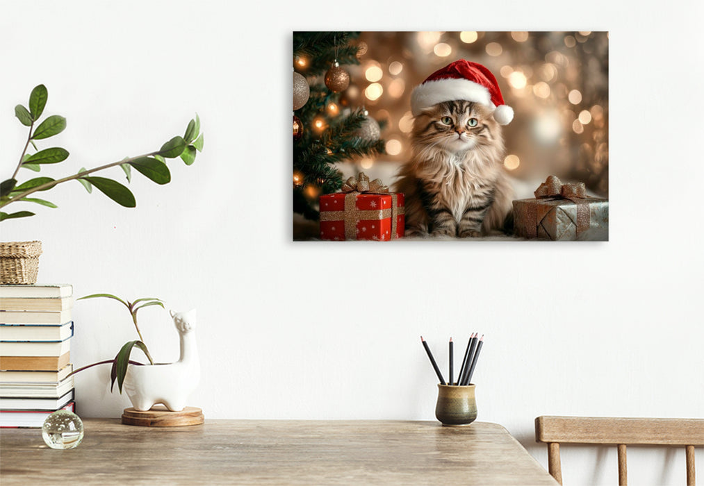 Premium Textil-Leinwand Weihnachtszauber auf Samtpfoten