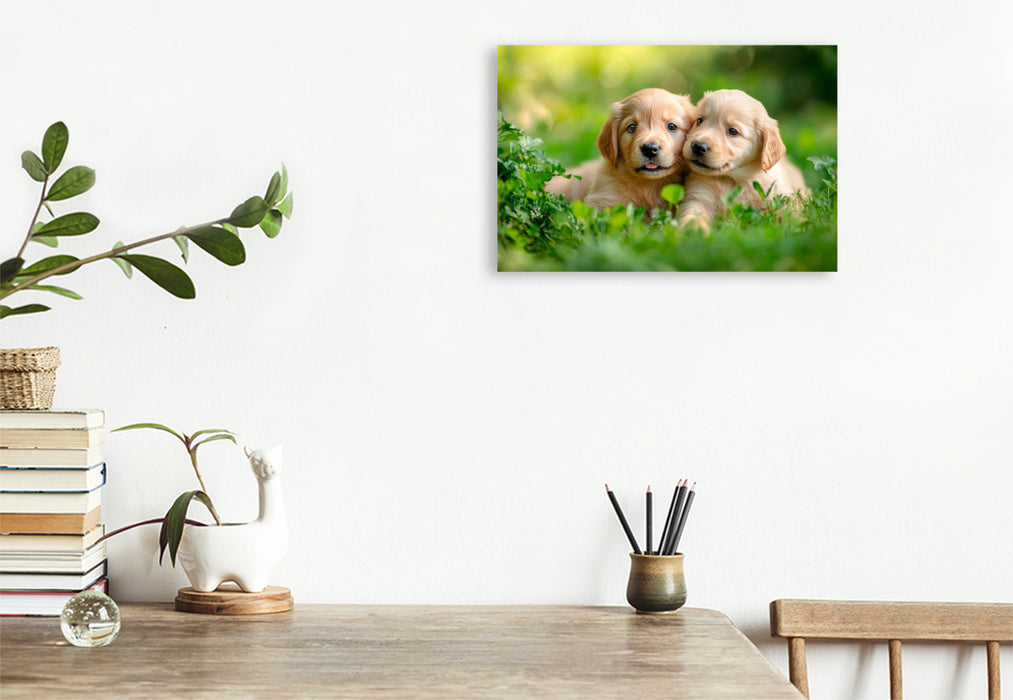 Premium Textil-Leinwand Golden-Retriever-Freunde