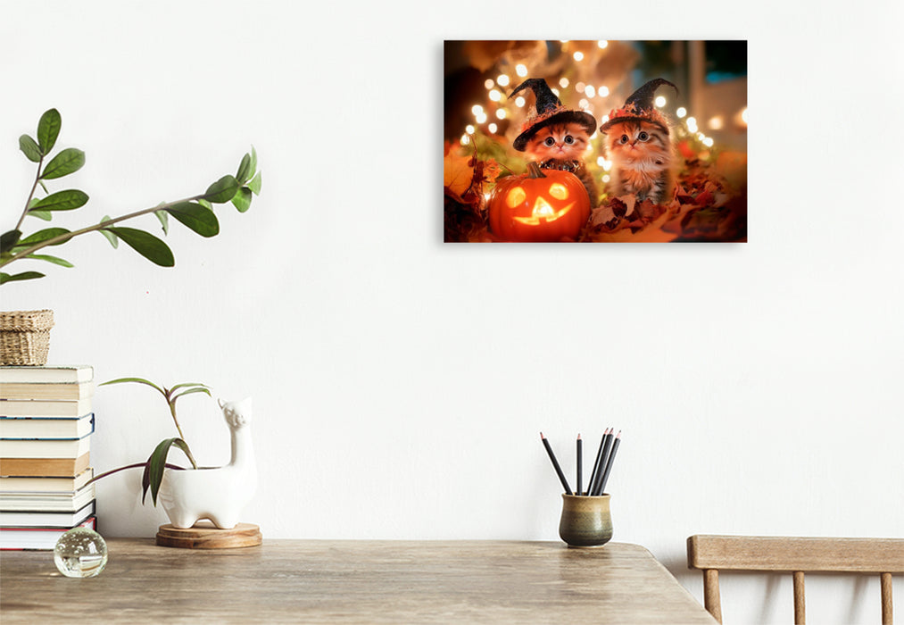 Premium Textil-Leinwand Katzenkinder im Halloweenfieber