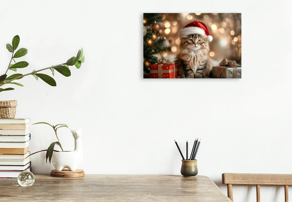 Premium Textil-Leinwand Weihnachtszauber auf Samtpfoten