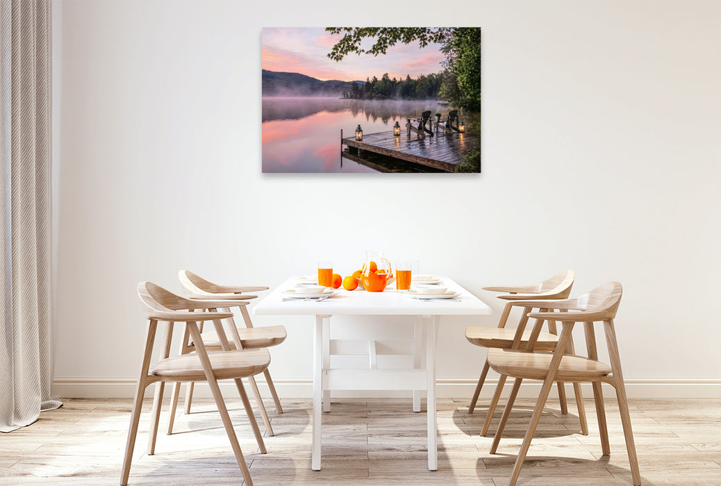 Premium Textil-Leinwand Am Wasser sitzen - Steg am See