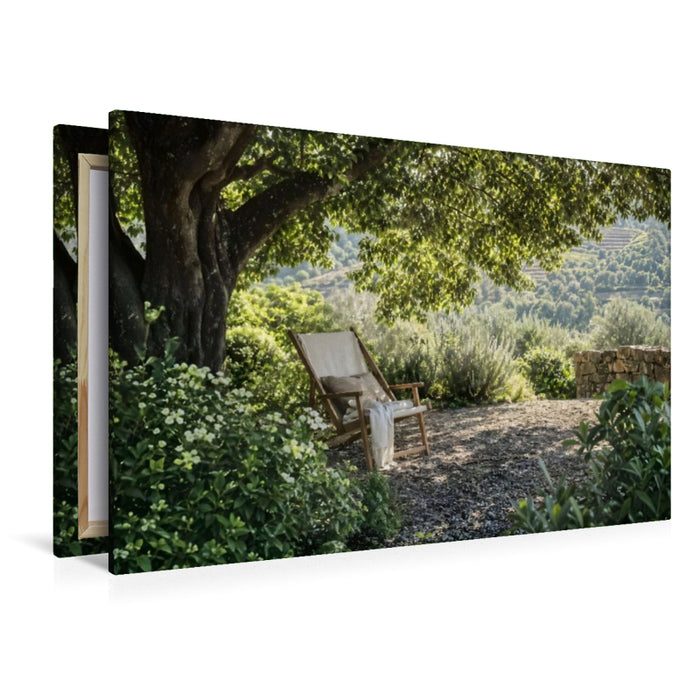 Premium Textil-Leinwand Unter alten Bäumen - Platz im Schatten