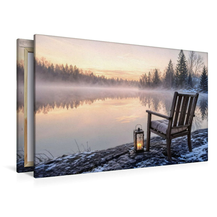 Premium Textil-Leinwand Am stillen Ufer - Stuhl am See