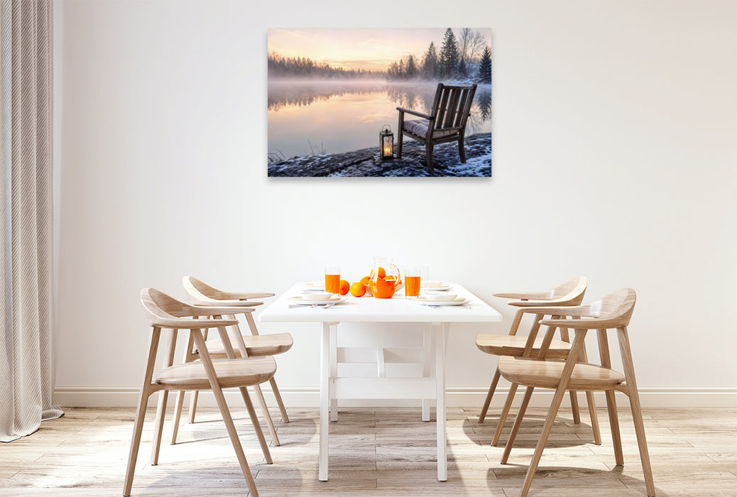 Premium Textil-Leinwand Am stillen Ufer - Stuhl am See