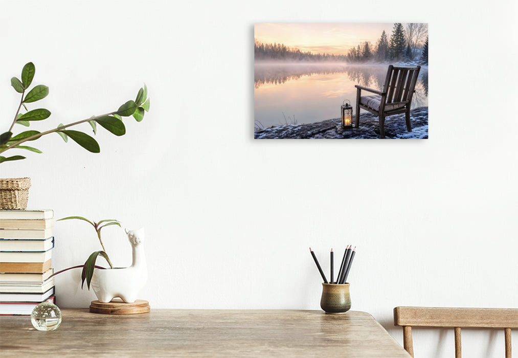 Premium Textil-Leinwand Am stillen Ufer - Stuhl am See