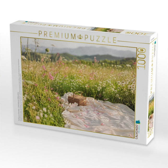 Frühling zum Verweilen - Picknickdecke in Blütenwiese - CALVENDO Foto-Puzzle'
