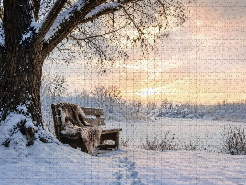 Winterstille - Bank im Schnee - CALVENDO Foto-Puzzle'