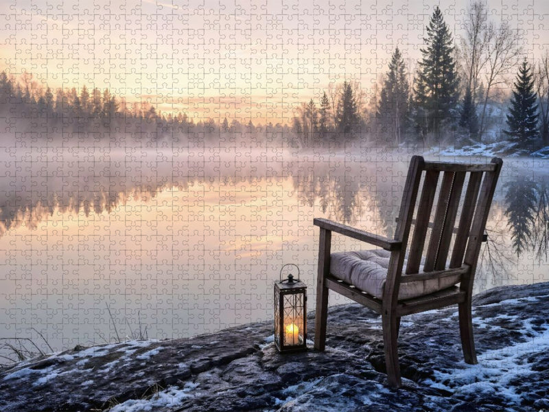 Am stillen Ufer - Stuhl am See - CALVENDO Foto-Puzzle'
