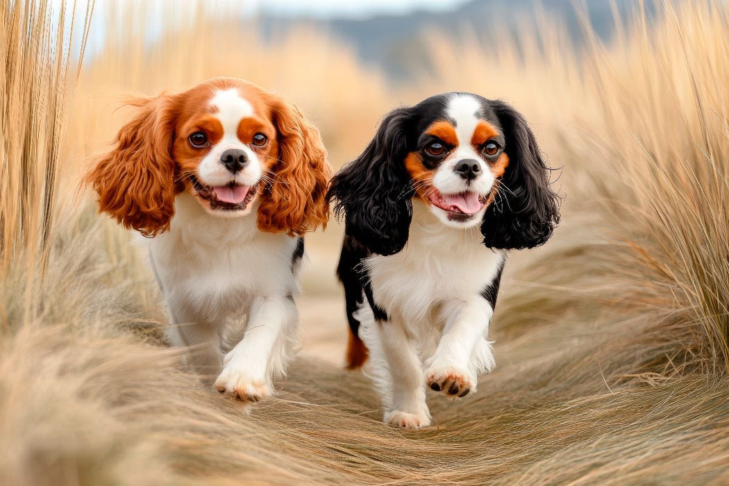 Premium Textil-Leinwand Cavalier King Charles Spaniel - Abenteuer im Dünengras