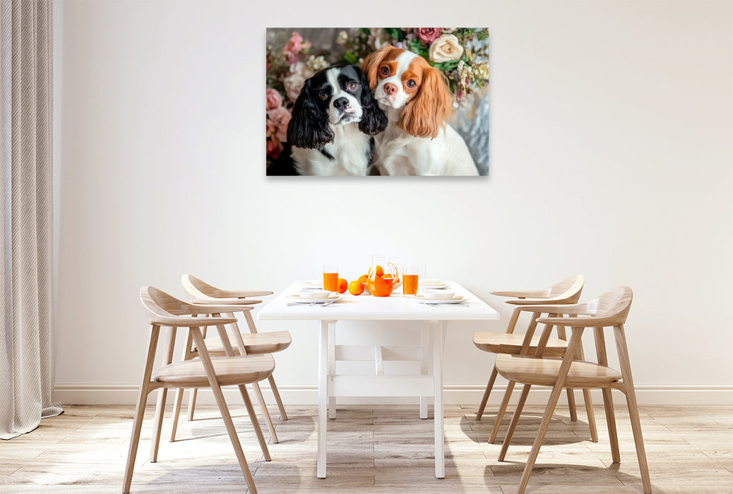 Premium Textil-Leinwand Cavalier King Charles Spaniel - Harmonie zu zweit