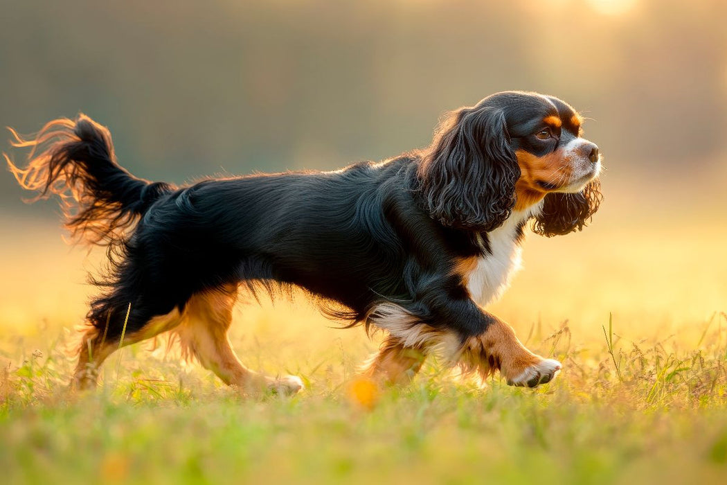 Premium Textil-Leinwand Cavalier King Charles Spaniel – Anmut in Bewegung