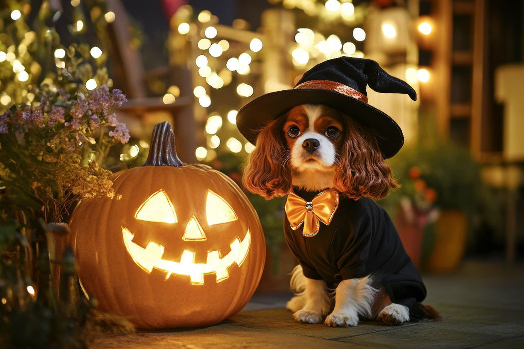 Premium Textil-Leinwand Cavalier King Charles Spaniel - Magisches Halloween