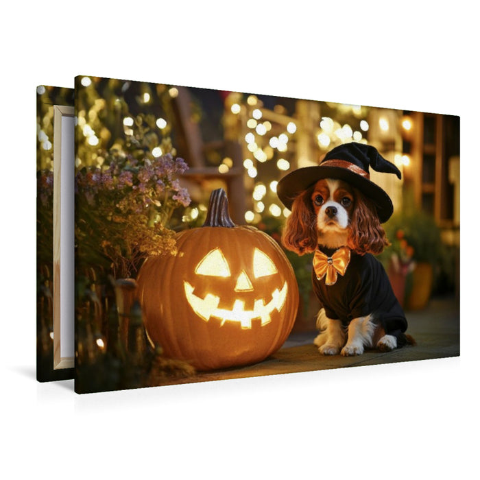Premium Textil-Leinwand Cavalier King Charles Spaniel - Magisches Halloween