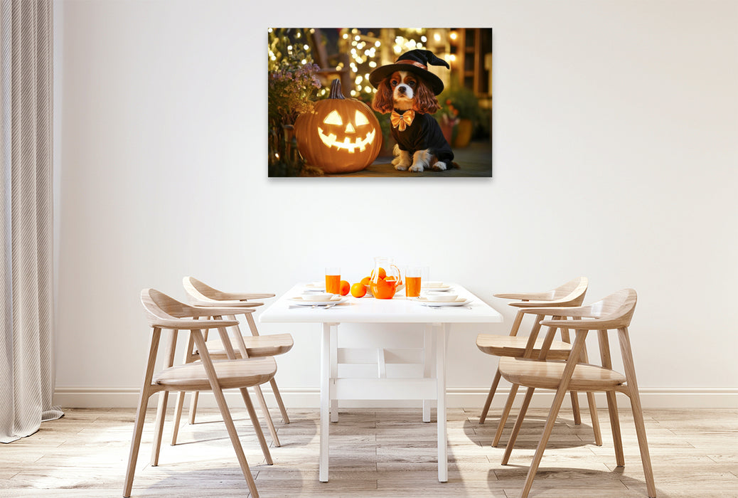 Premium Textil-Leinwand Cavalier King Charles Spaniel - Magisches Halloween