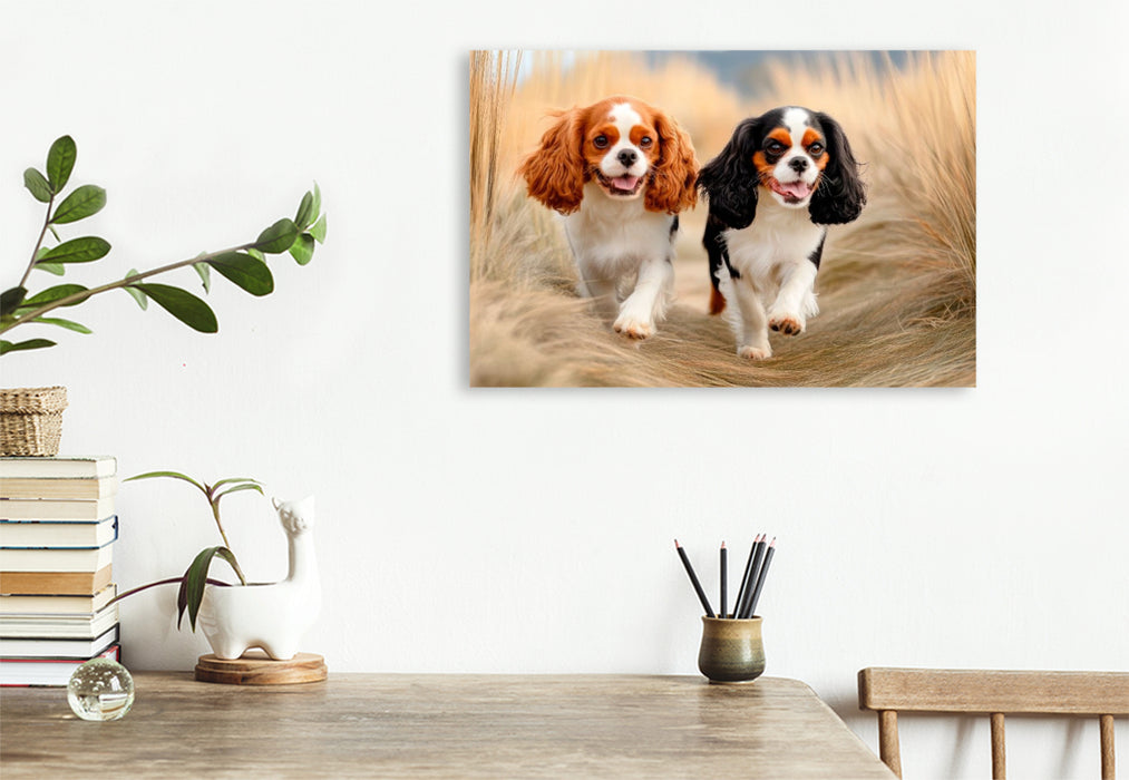 Premium Textil-Leinwand Cavalier King Charles Spaniel - Abenteuer im Dünengras