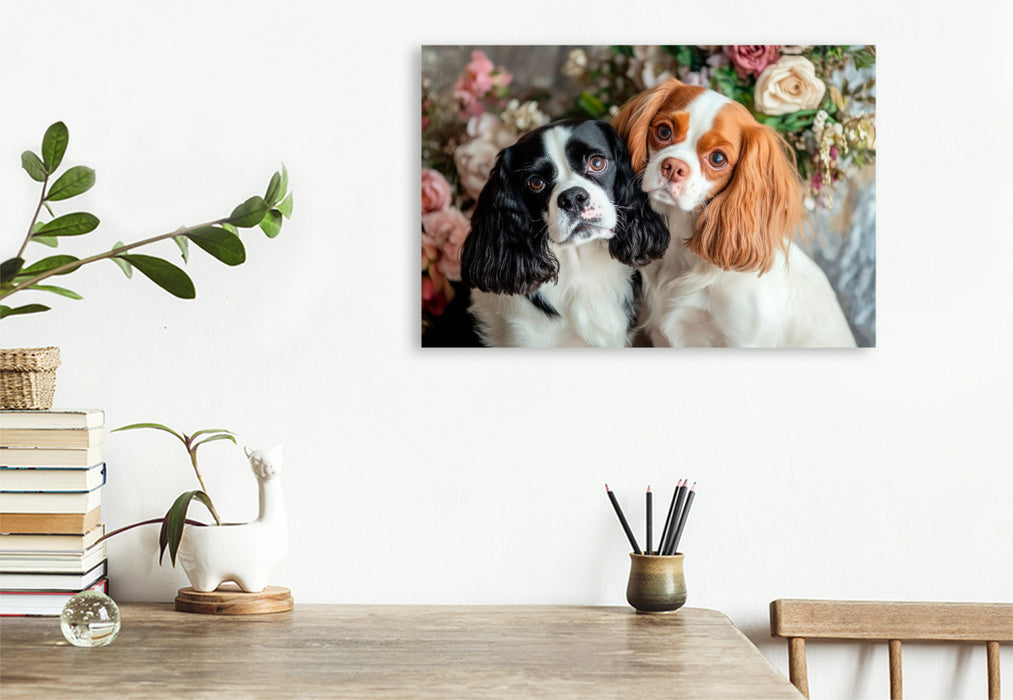 Premium Textil-Leinwand Cavalier King Charles Spaniel - Harmonie zu zweit
