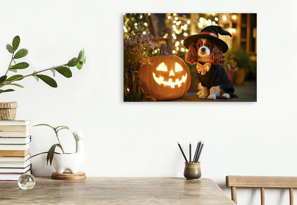 Premium Textil-Leinwand Cavalier King Charles Spaniel - Magisches Halloween