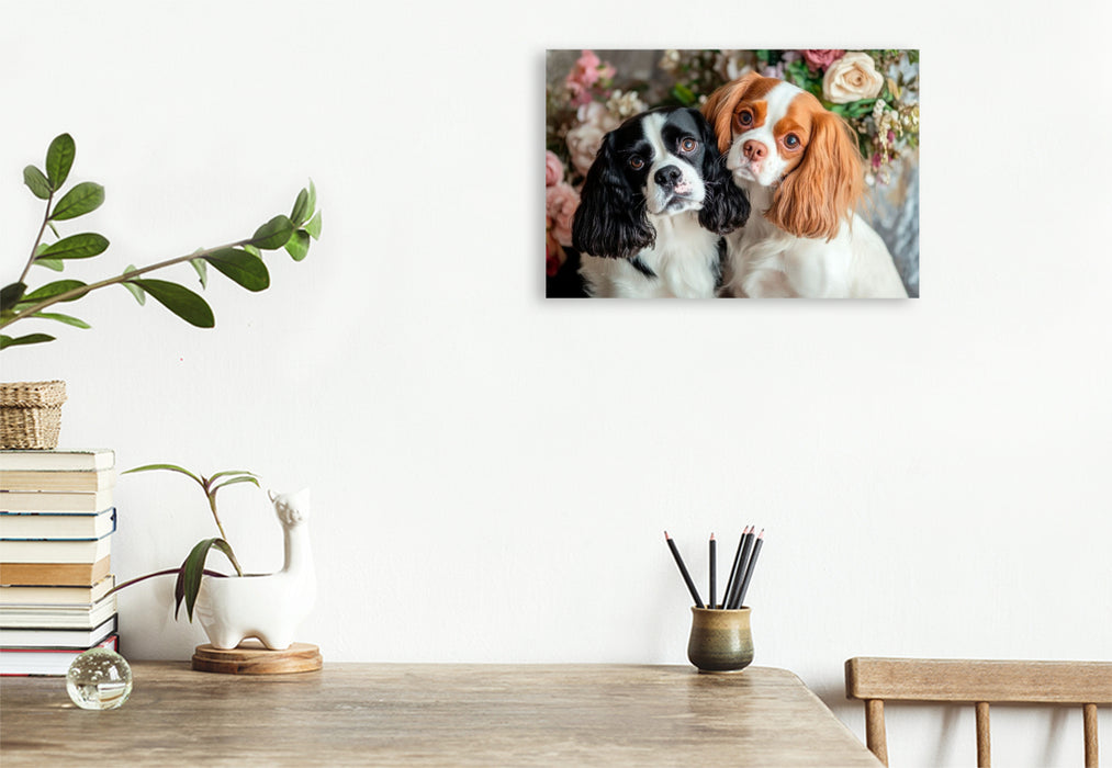 Premium Textil-Leinwand Cavalier King Charles Spaniel - Harmonie zu zweit