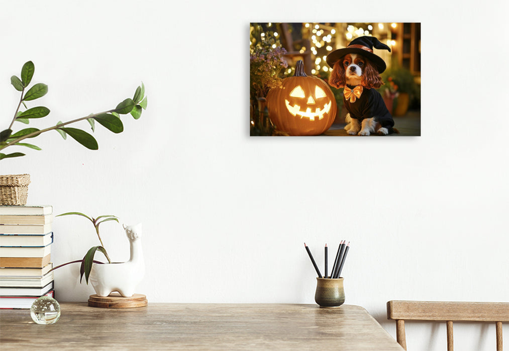 Premium Textil-Leinwand Cavalier King Charles Spaniel - Magisches Halloween