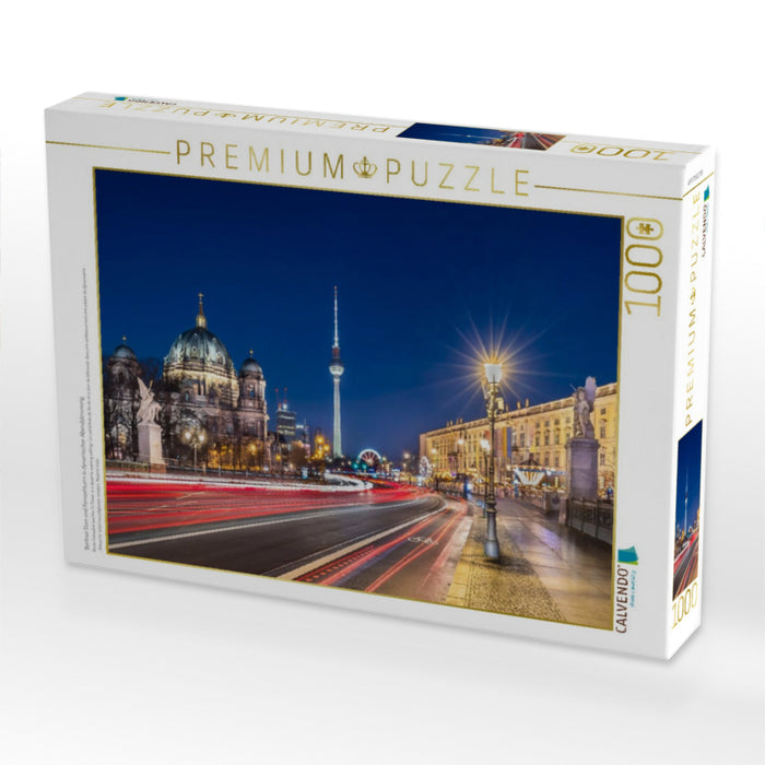 Berliner Dom und Fernsehturm in dynamischer Abendstimmung - CALVENDO Foto-Puzzle'