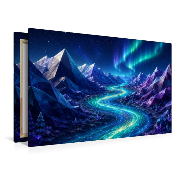 Premium Textil-Leinwand Kristallfluss unter Polarlichtern