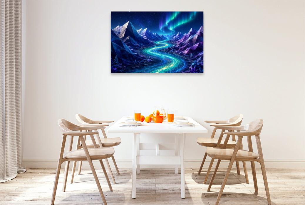Premium Textil-Leinwand Kristallfluss unter Polarlichtern