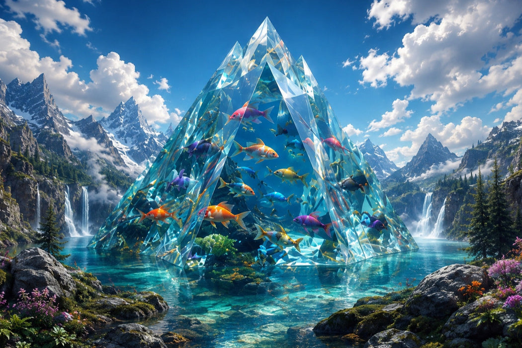 Premium Textil-Leinwand Die Kristallpyramide der Fische