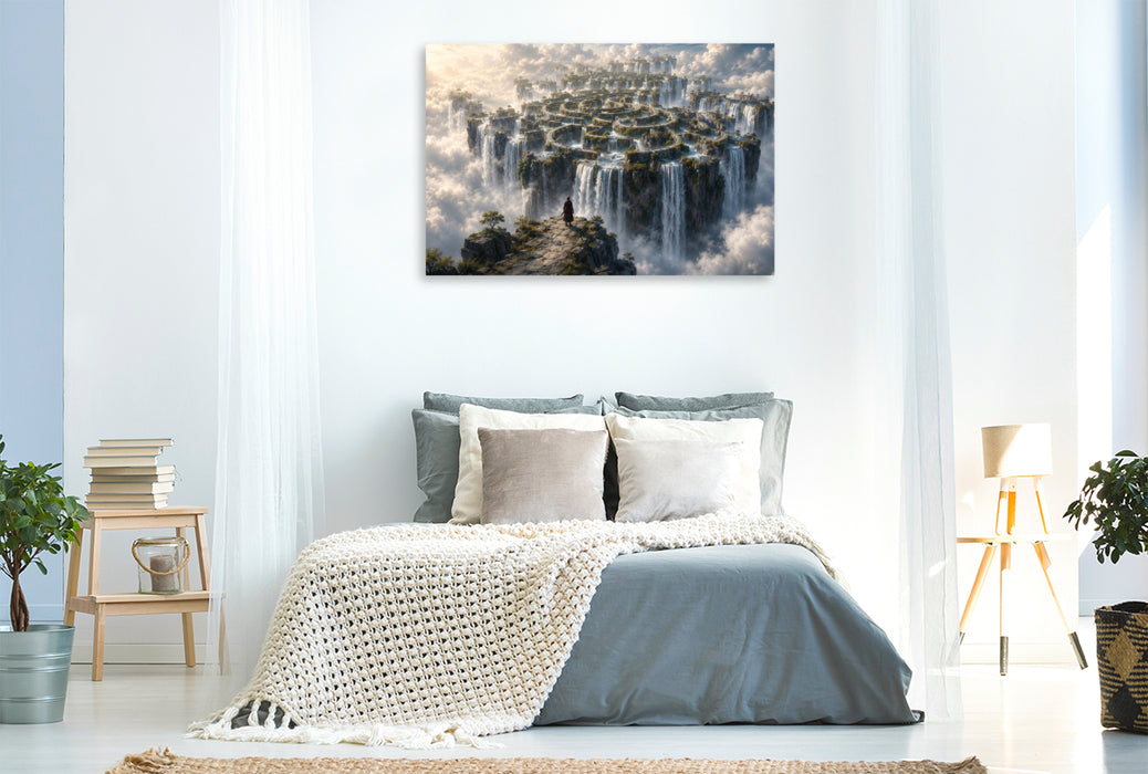 Premium Textil-Leinwand Wasserfälle über den Wolken