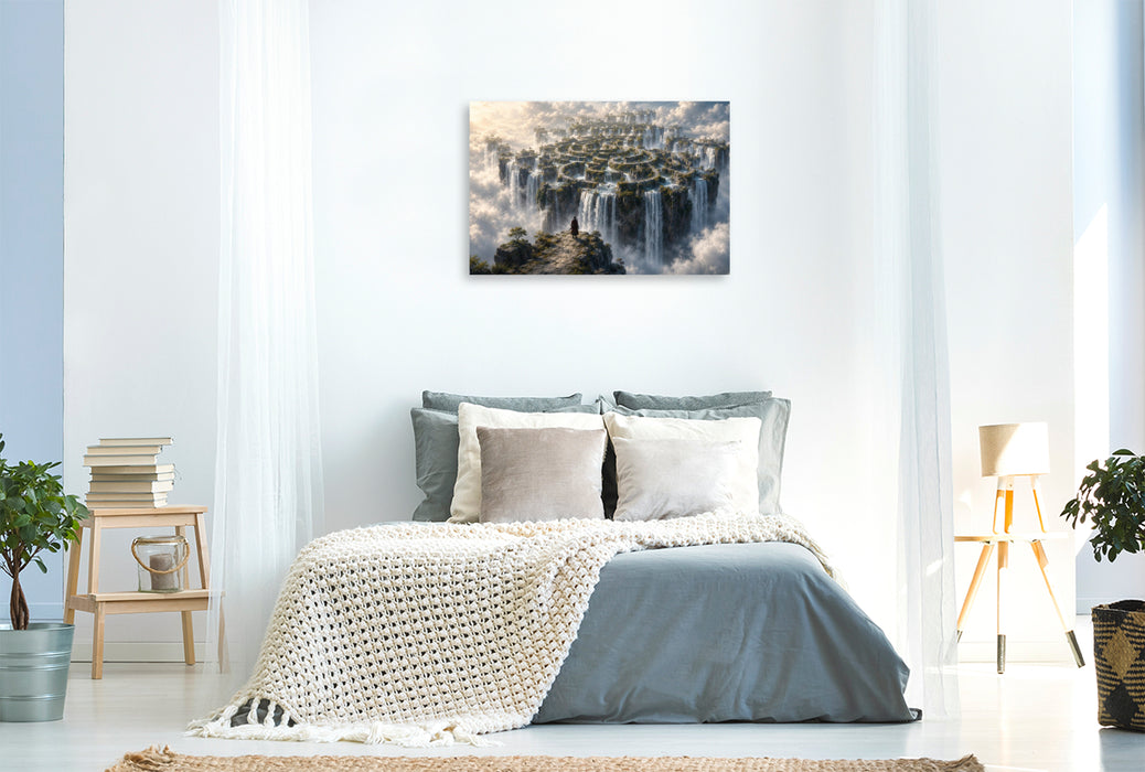 Premium Textil-Leinwand Wasserfälle über den Wolken