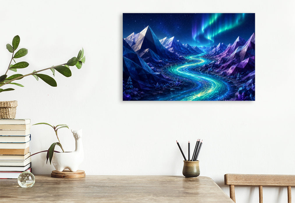 Premium Textil-Leinwand Kristallfluss unter Polarlichtern