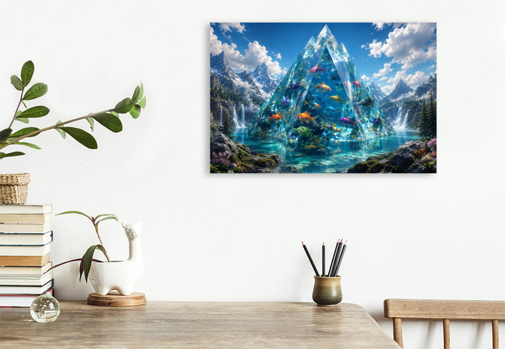 Premium Textil-Leinwand Die Kristallpyramide der Fische