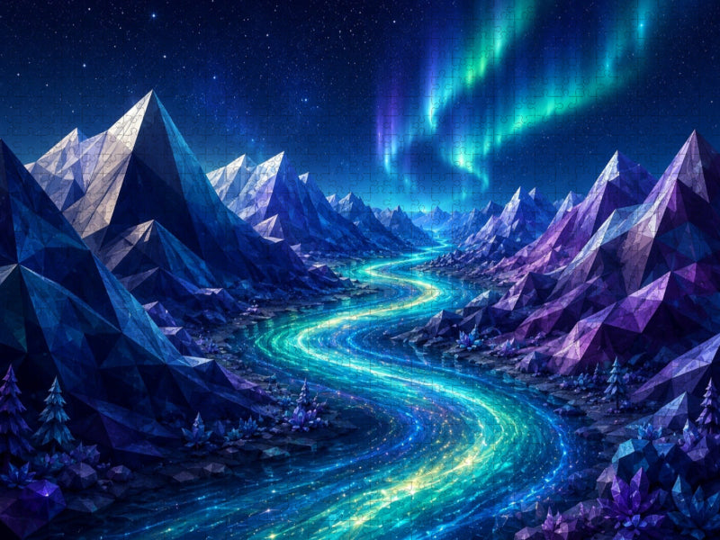 Kristallfluss unter Polarlichtern - CALVENDO Foto-Puzzle'