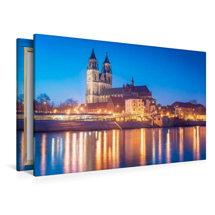 Premium Textil-Leinwand Magdeburger Dom am Abend