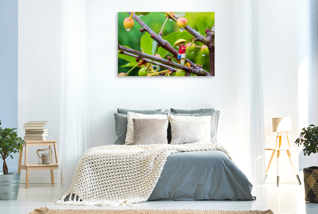 Premium Textil-Leinwand Regen im Kirschbaum
