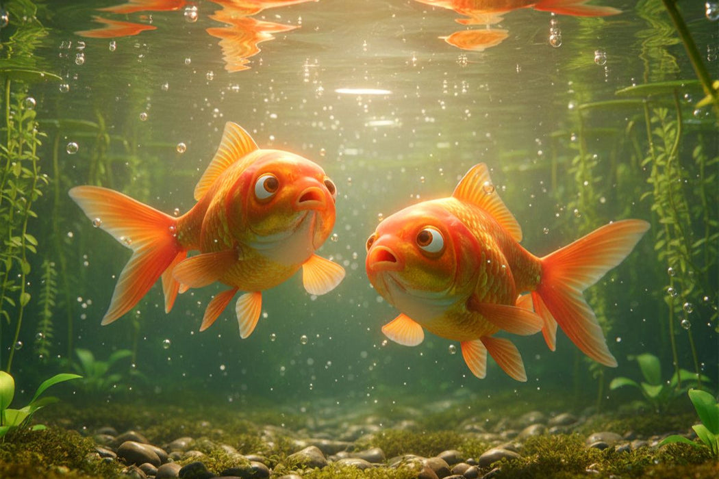 Premium Textil-Leinwand Goldfische im Gespräch