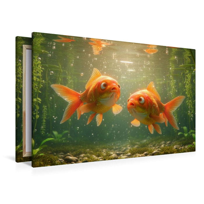 Premium Textil-Leinwand Goldfische im Gespräch