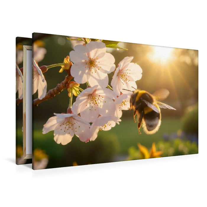 Premium Textil-Leinwand Hummel im Morgenlicht