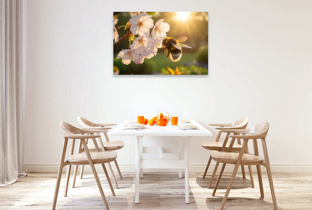 Premium Textil-Leinwand Hummel im Morgenlicht