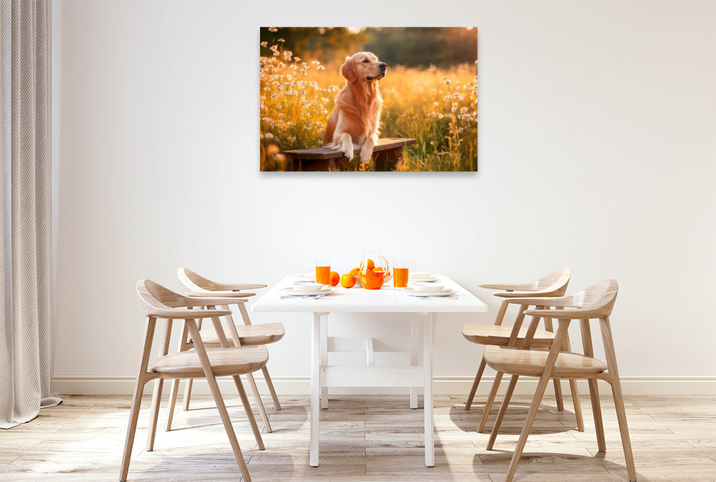 Premium Textil-Leinwand Golden Retriever in der Natur