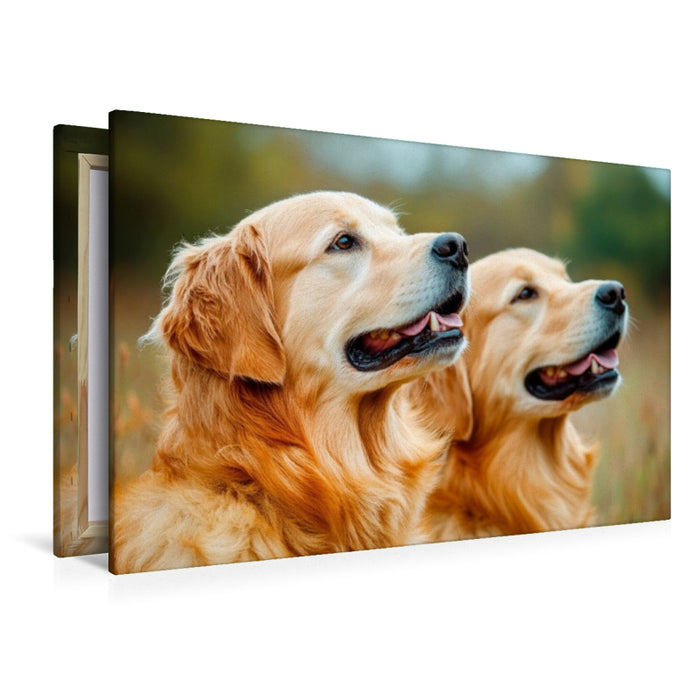 Premium Textil-Leinwand Golden Retriever Duo
