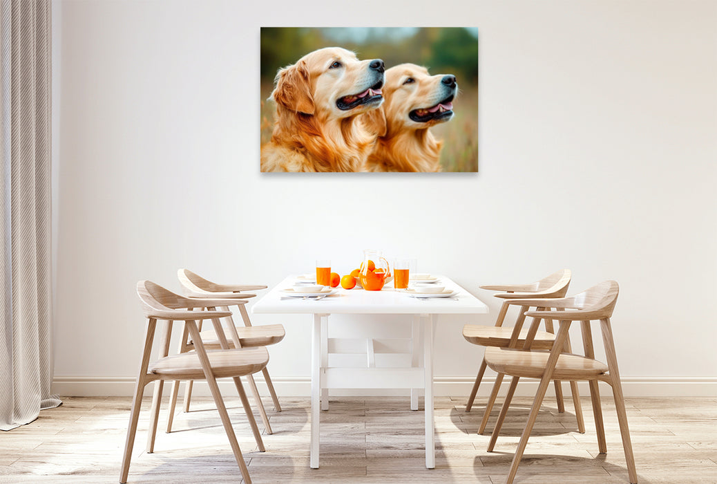 Premium Textil-Leinwand Golden Retriever Duo