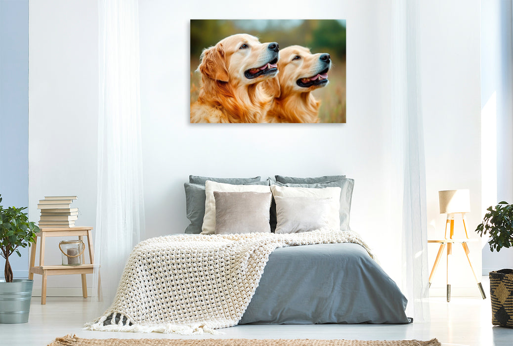 Premium Textil-Leinwand Golden Retriever Duo
