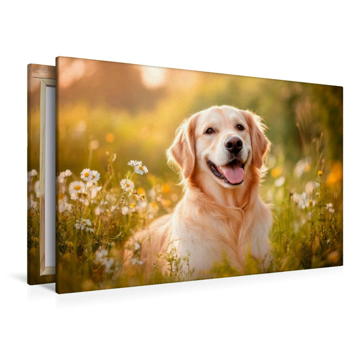 Premium Textil-Leinwand Golden Retriever im sommerlichen Abendlicht