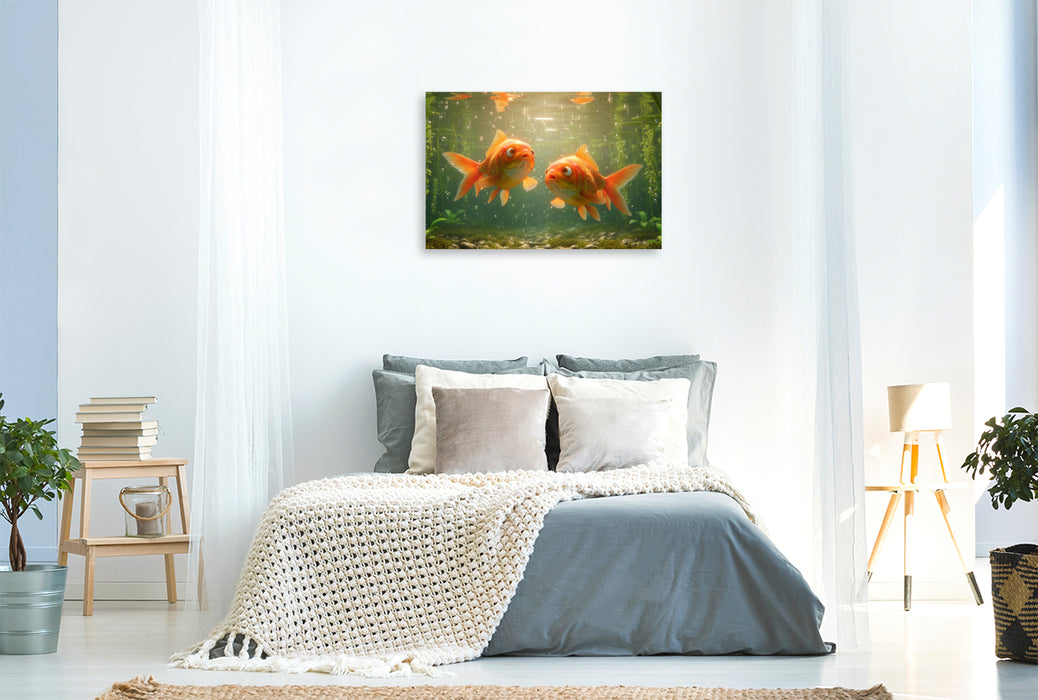 Premium Textil-Leinwand Goldfische im Gespräch