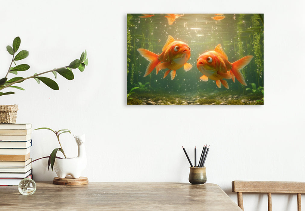 Premium Textil-Leinwand Goldfische im Gespräch