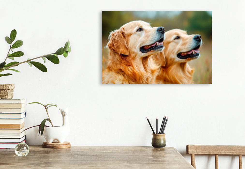 Premium Textil-Leinwand Golden Retriever Duo