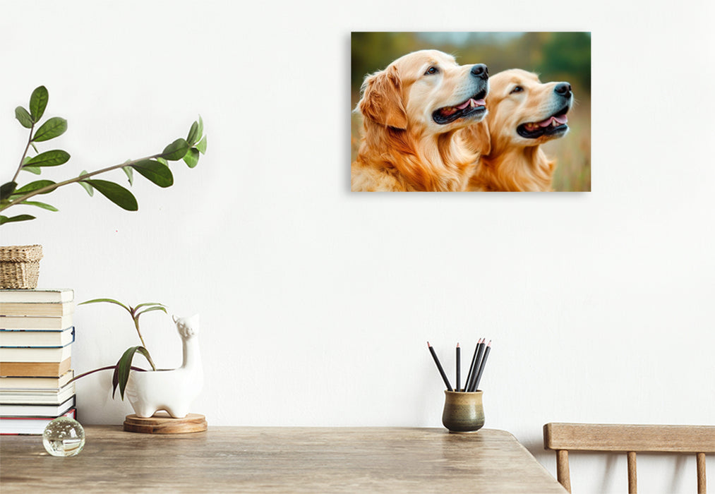 Premium Textil-Leinwand Golden Retriever Duo