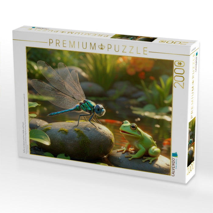 Treffen am Wasser zwischen Libelle und Frosch - CALVENDO Foto-Puzzle'